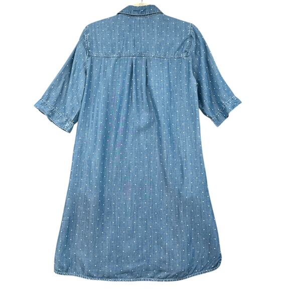 Andrea Jovine Chambray Polka Dot Collared Side Pockets Shirt Dress Type Small - Picture 2 of 6